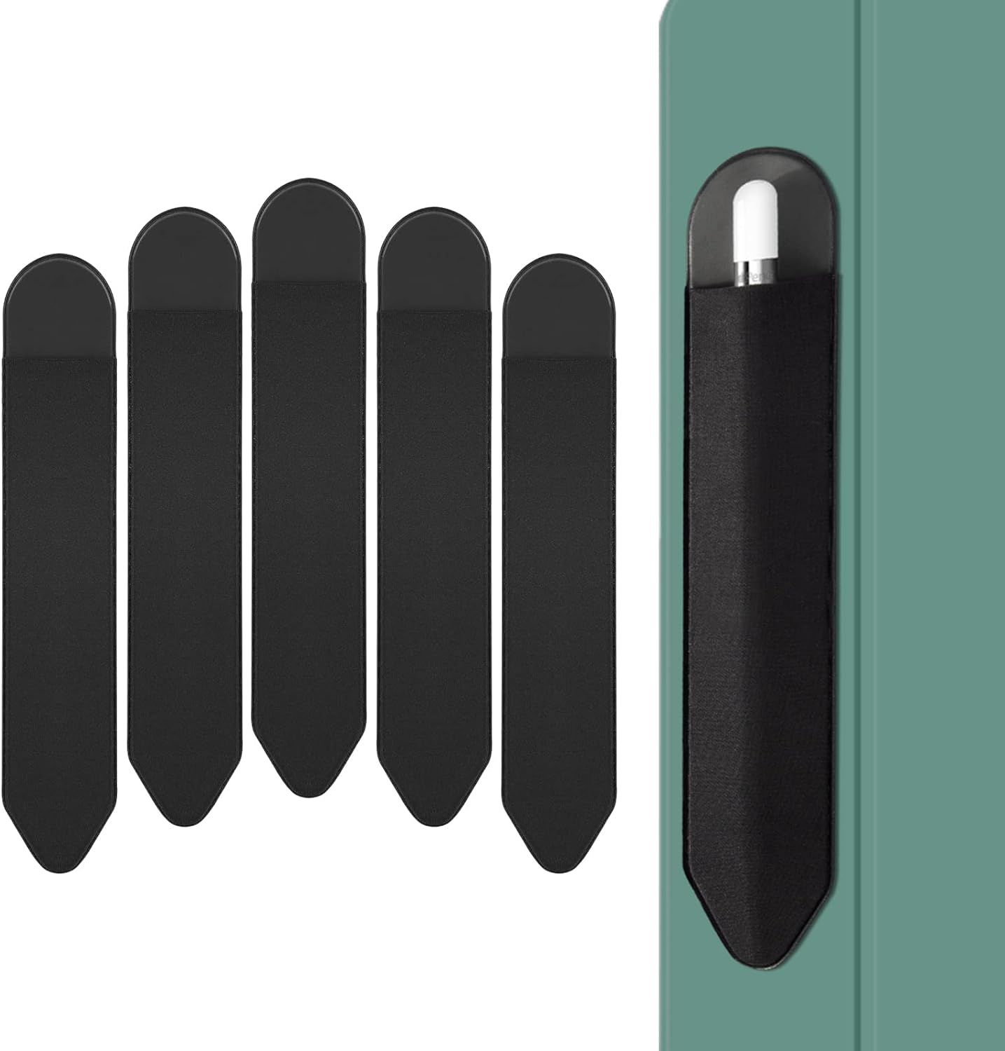 Apple Pencil Holder, 5 Pack Durable Elastic Apple Pencil (1st and 2nd Gen) Case Pocket, Adhesive Sleeve Pouch for iPad 8.3/9.7/10.2/10.5/11/12.9 Inch (Black Black)