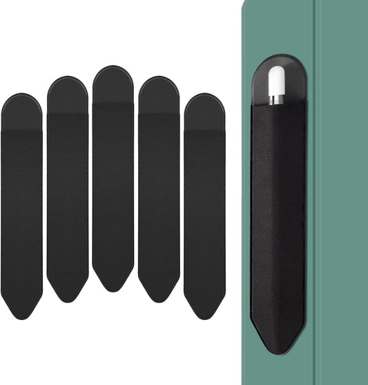 Apple Pencil Holder, 5 Pack Durable Elastic Apple Pencil (1st and 2nd Gen) Case Pocket, Adhesive Sleeve Pouch for iPad 8.3/9.7/10.2/10.5/11/12.9 Inch (Black Black)