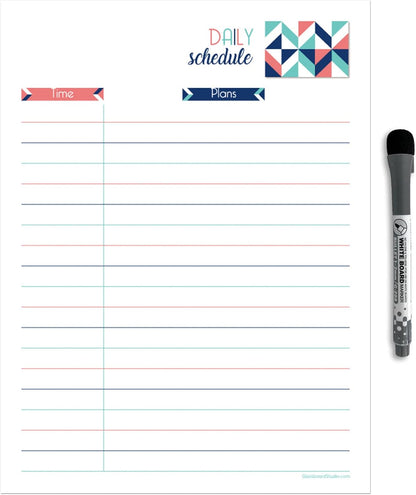 Dry Erase Daily Schedule Planner Sticker Decal by Glassboard Studio | Removable & Reusable | Magnetic Fine-Tip Marker Included (9 x 12 inches, White)