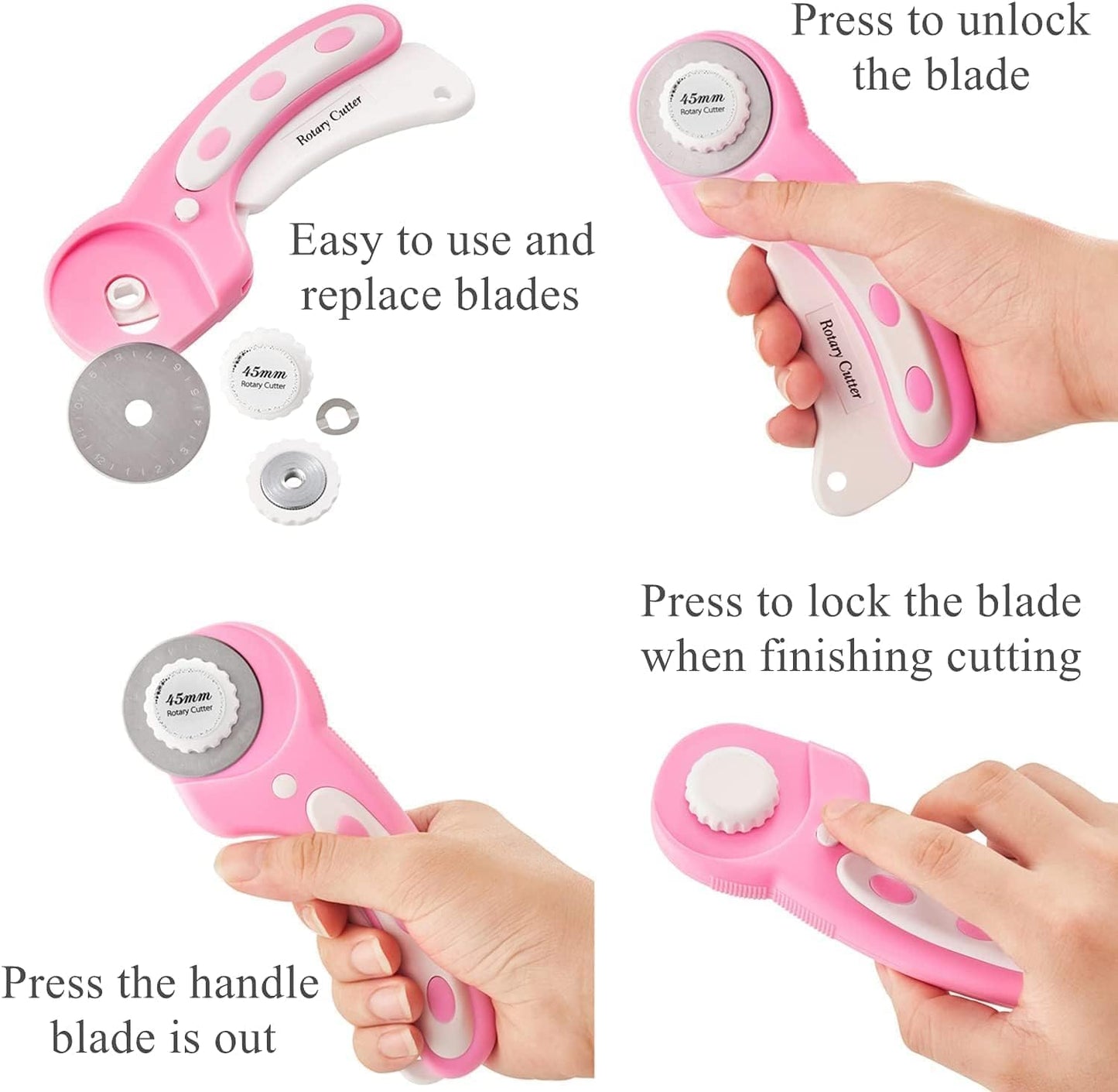 Headley Tools Rotary Cutter Set - 45mm Fabric Cutter, 5 Extra Rotary Blades, A3 Cutting Mat, Quilting Ruler and Sewing Clips, Craft Knife Set, Ideal for Crafting, Sewing, Patchworking, Purple