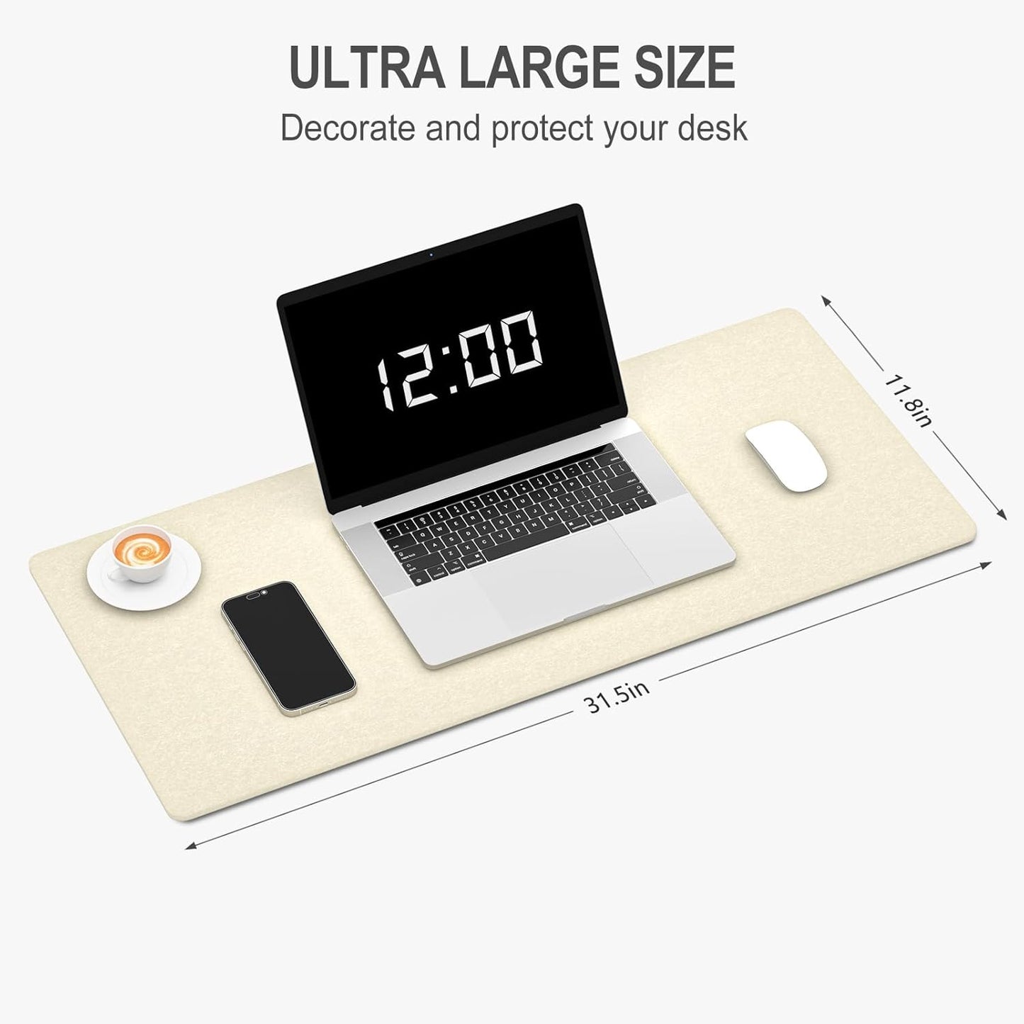 Auhoahsil Felt Desk Mat, Minimalist Large Mouse Pad XXL 35.5 x 15.7 in, Desk Matt for Desktop, Keyboard, Laptop, Computer, Office, Work from Home, Gaming, White