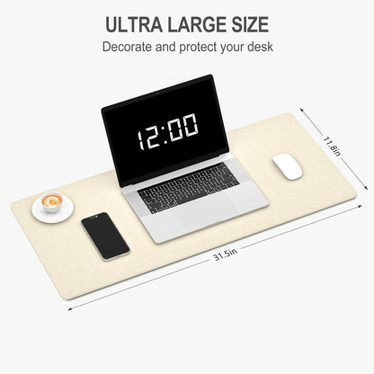 Auhoahsil Felt Desk Mat, Minimalist Large Mouse Pad XXL 35.5 x 15.7 in, Desk Matt for Desktop, Keyboard, Laptop, Computer, Office, Work from Home, Gaming, White