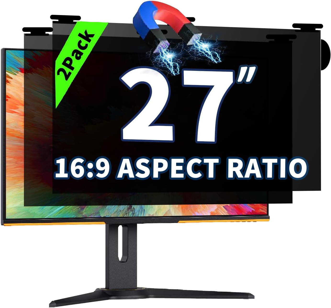 2 Pack Magnetic Hanging Computer Privacy Screen 24 Inch for 16:9 Widescreen Monitor, Removable Privacy Screen Anti Glare Blue Light Computer Screen Privacy Shield, Anti-Scratch 24in Protector Film
