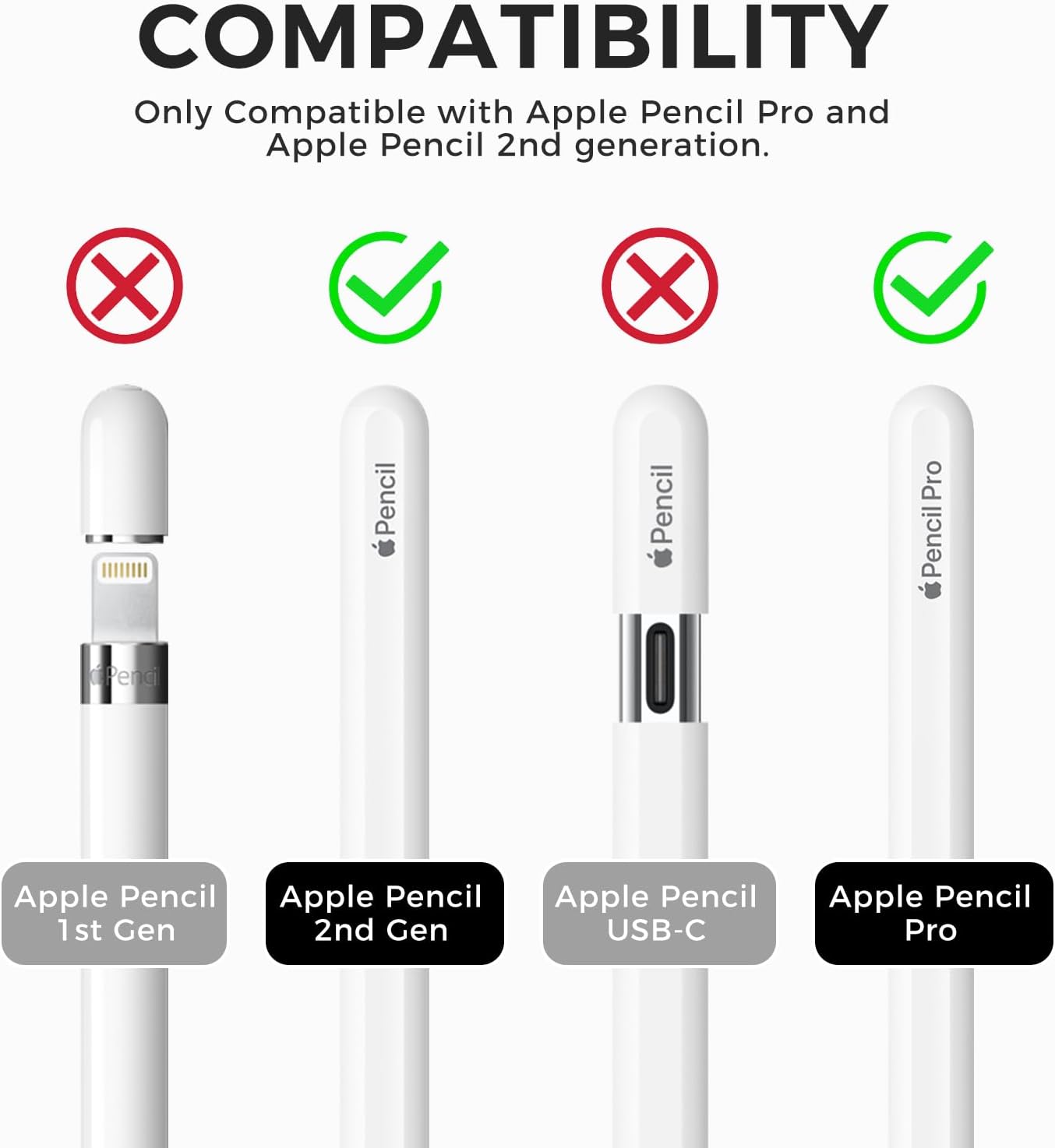 TRONWIN iPencil Case Sleeve Silicone Protective Cover Perfect Grip Skin Classic Design with Sturdy Clip Compatible with Apple Pencil 2nd Generation (Classic)