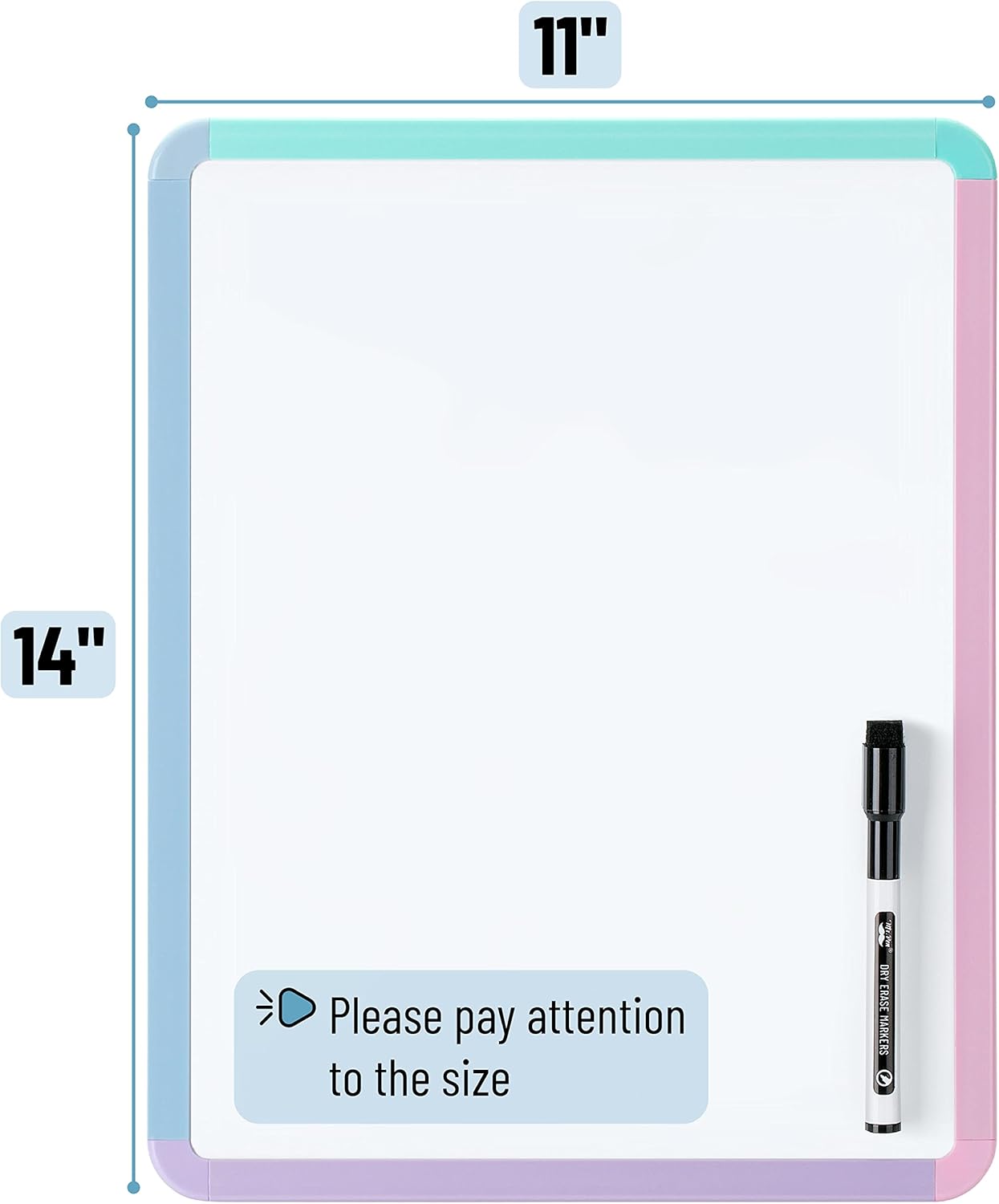 Mr. Pen- Dry Erase Board, 14” x 11” with a Black Dry Erase Marker, White Frame, Small Mini White Board for Students, Fridge, Wall, Locker, Includes Double Sided Tapes
