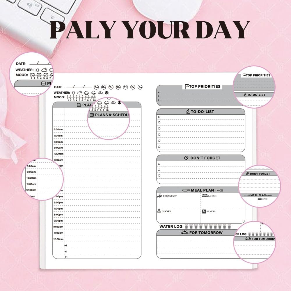 qianshan Travelers Notebook Inserts with PVC Sleeve,Undated Weekly Planner,Weekly To Do List Notepad,TN Journal,30 Sheets,8.5" x 4.7",Pocket Travelers Notebook for Journals,Diaries,Planners,Pink Cat