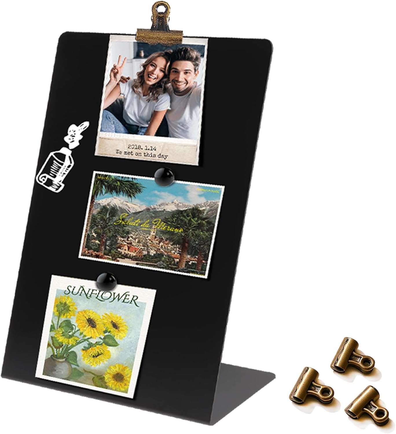Magnetic Display Board - Desktop Metal Memo Board for Notes & Photos, 11x9.8 Inch Small Black Magnetic Bulletin Board, Includes Clips for Office, Room Decor (11 * 12.6inch, Count, 1)