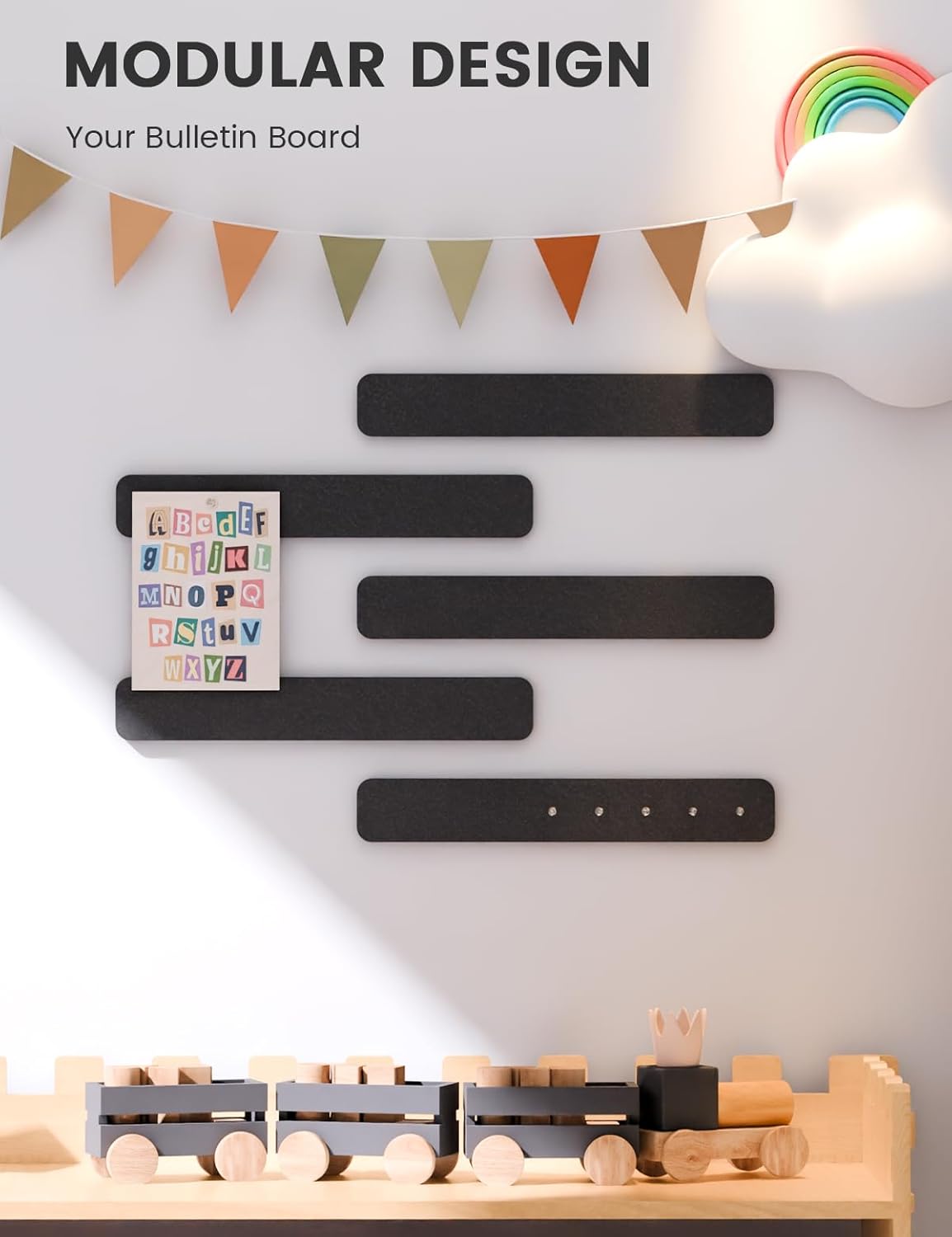 Fluxynara Cork Board Alternative Felt Strip Board 8-Pack 13"x2", Office Pin Board with 50 Push Pins, Adhesive Install for Bedroom Door & Home Office(Linen Dusk)