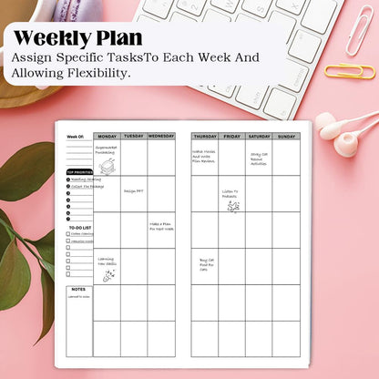 qianshan Travelers Notebook Inserts with PVC Sleeve,Undated Weekly Planner,Weekly To Do List Notepad,TN Journal,30 Sheets,8.5" x 4.7",Pocket Travelers Notebook for Journals,Diaries,Planners,Pink Cat