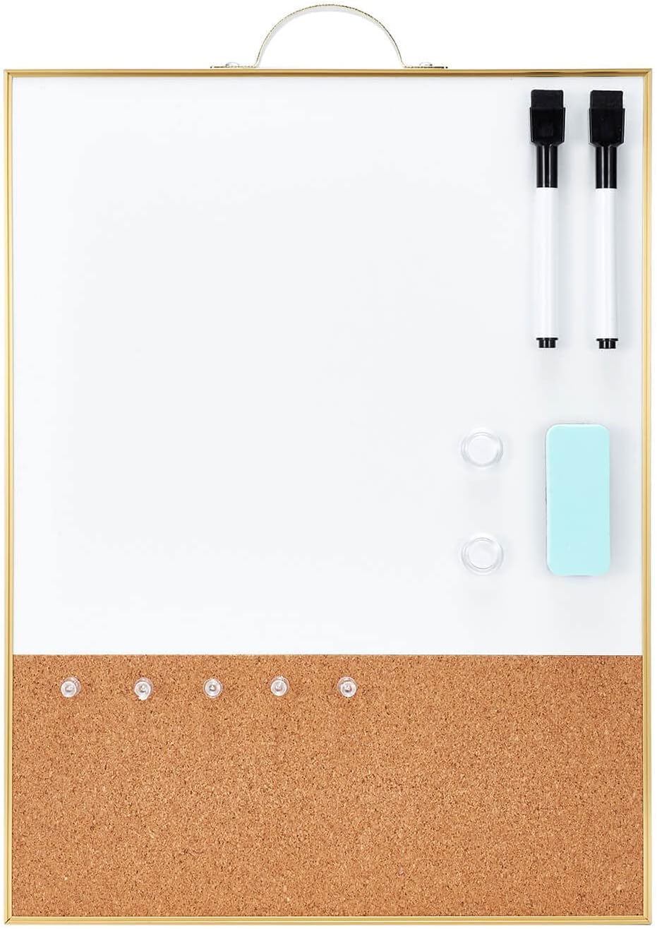 TSJ OFFICE Small Whiteboard Cork-Board - 16" X 12" Portable Aluminum Black Framed Magnetic Dry Erase Board, Small Bulletin Cork Board with Holder for Office, Home and School