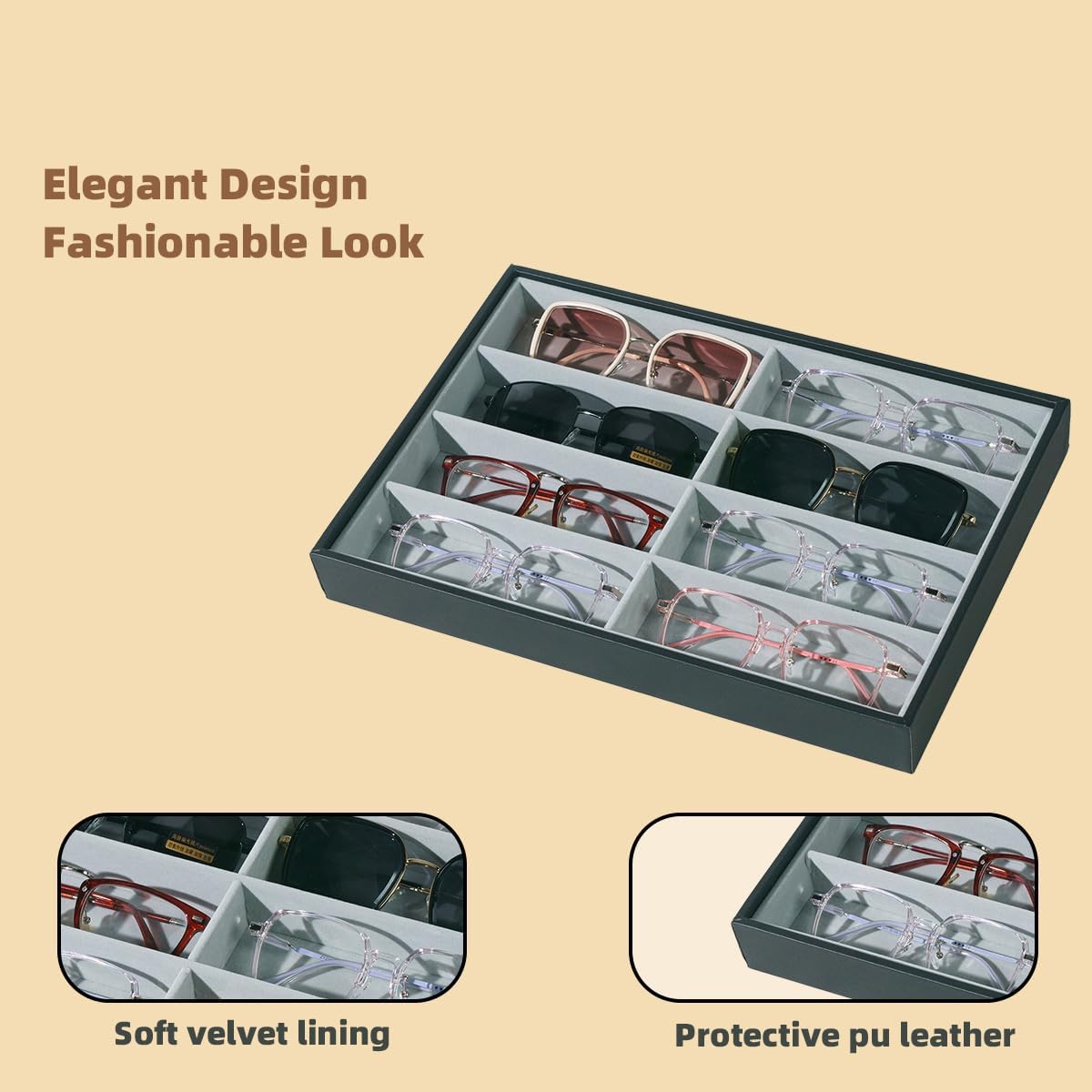 Glasses Holder Box Drawer Sunglass Organizer for Men Clear Storage Case 8 Slot Multiple Reading Glasses Display