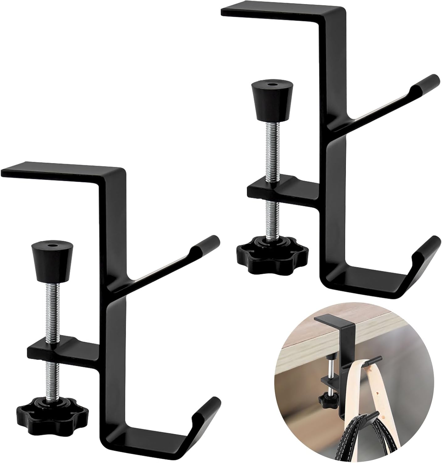 Desk Mount Bag Holder Hook Clamp-On Backpack Hanger Portable Desk Mount Headphones Holder Reduce Desk Clutter for Table Desk, Under Counter (Black)