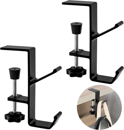 Desk Mount Bag Holder Hook Clamp-On Backpack Hanger Portable Desk Mount Headphones Holder Reduce Desk Clutter for Table Desk, Under Counter (Black)