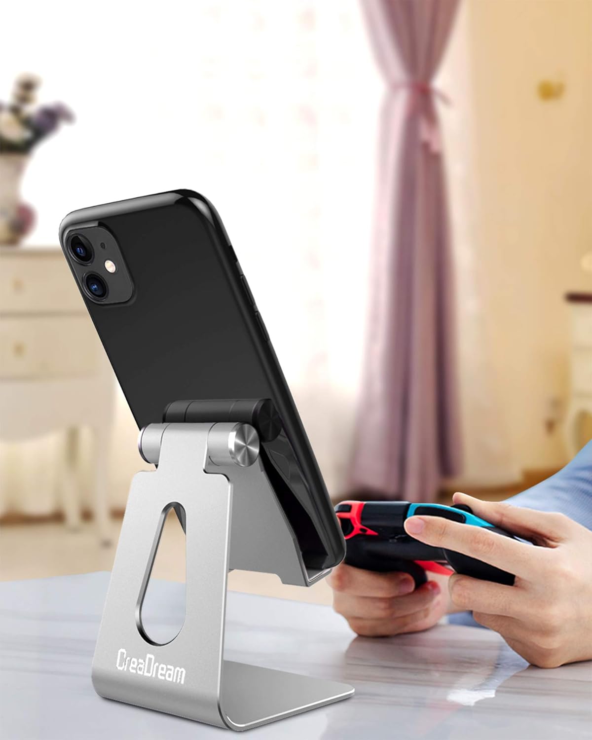 CreaDream Adjustable Cell Phone Stand, Phone Stand, Cradle, Dock, Holder, Aluminum Desktop Stand Compatible with Phone 16 15 14 13 12 11 Pro Max Plus SE, Accessories Desk, All Mobile Phones-Rose Gold