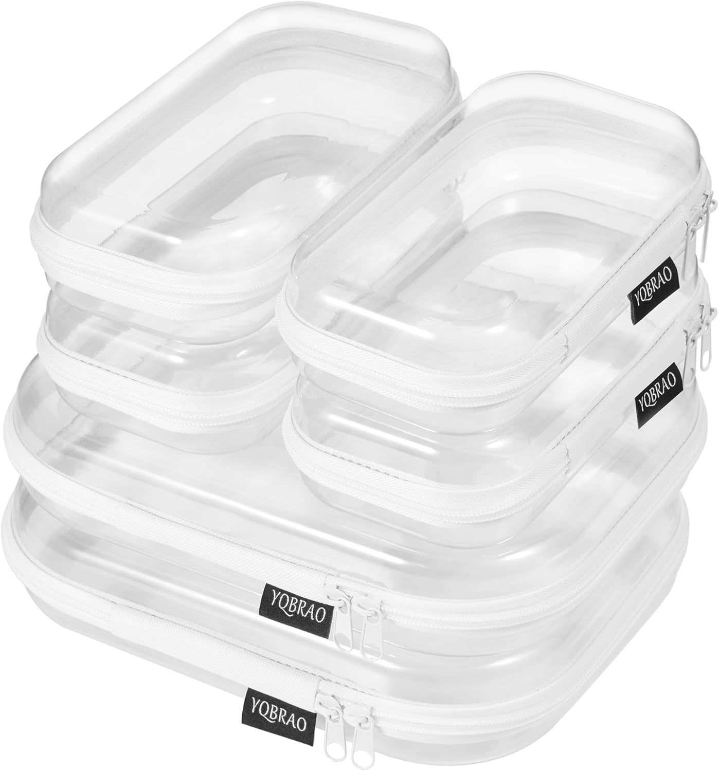 YQBRAO 6 Pack Clear Hard Shell Zipper Case, 1.2mm Heavy Duty Crush-Proof Diaper Bag Organizer Pouches, TSA Approved Travel Makeup Bag for Toiletries & Electronics, (2L, 2M, 2S) Multi-Size Storage Set
