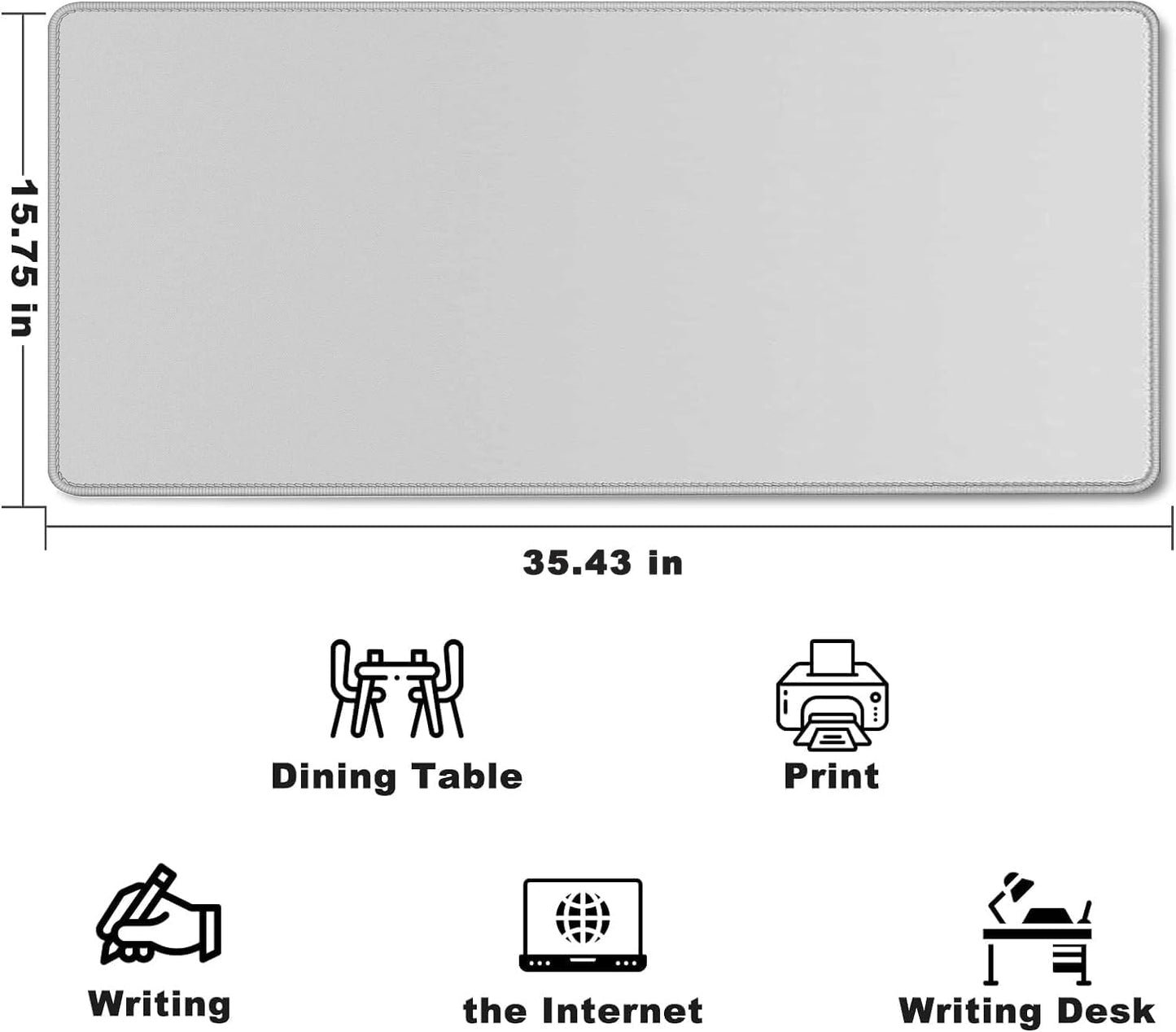 31.5" x 15.7" Waterproof Fabric Desk Pad, Rubber Anti-Slip Base, Stitched Edges No Curling, Fits Laptop Keyboard and Mouse, Smooth Office Mat Large Mouse Pad for Work Game, Black