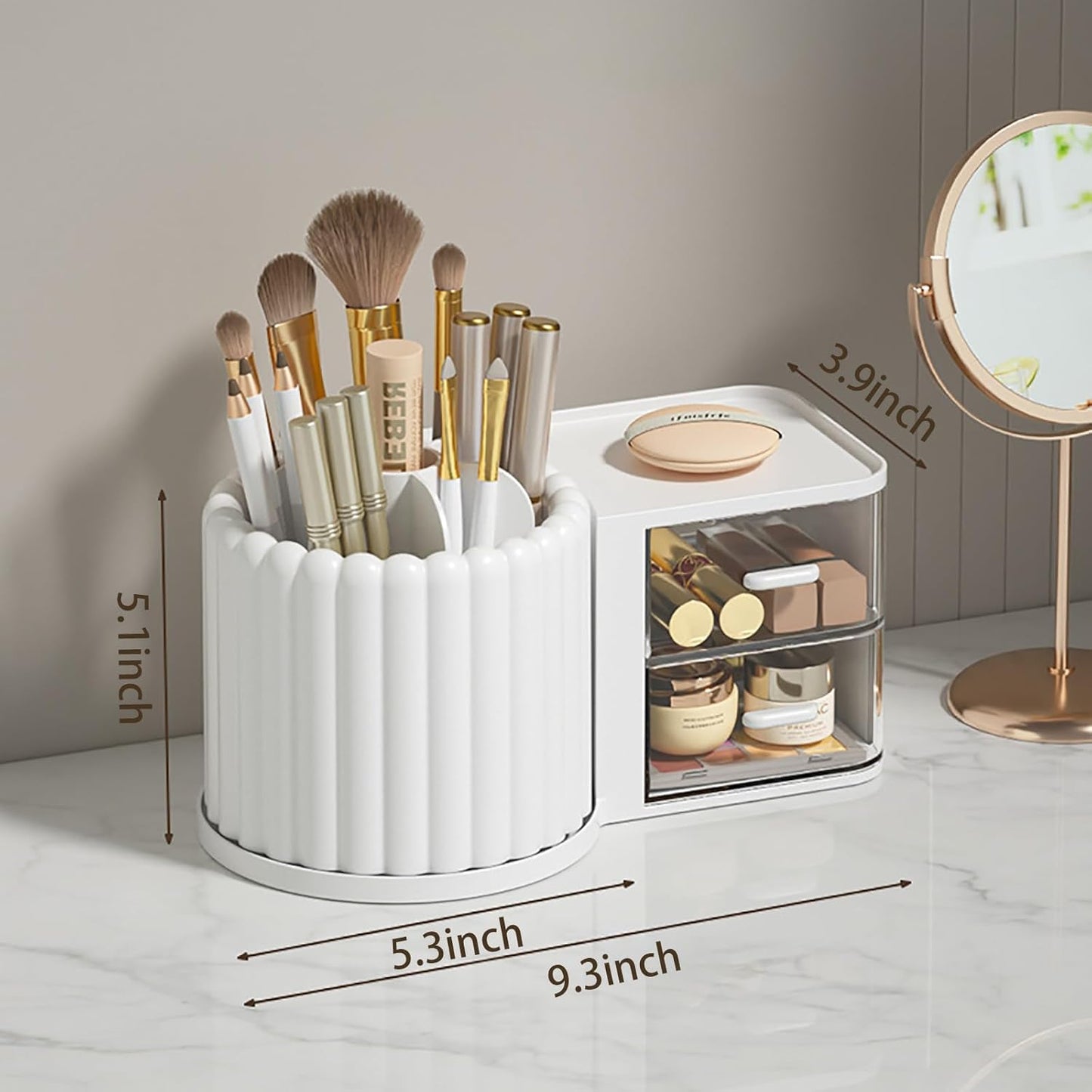 Anyoifax 360 Rotating Makeup Brush Holder 7 Slots Make Up Brush Organizer Removable Spinning Cosmetic Brushes Storage Pen Holder for Vanity, Dresser, Desk, White