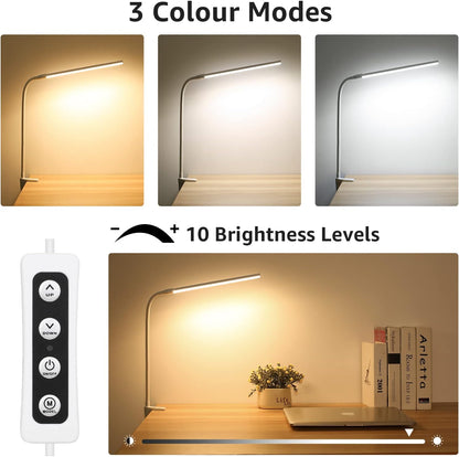 Lepro Clip on Desk Lamp LED Reading light Dimmable USB Small Clamp Lamp with 3 Color Modes 10 Brightness, Adjustable Flexible Gooseneck Table Light for Bed Headboard, Nail, Home Office,Computer(Black)