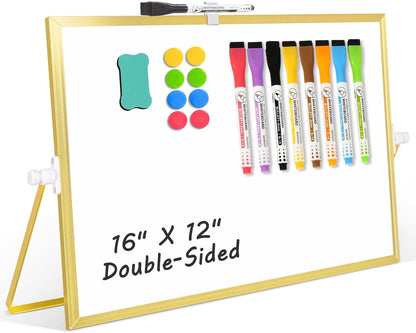Dry Erase Magnetic White Board, 16" x 12" Double-Sided Desktop Whiteboard with Stand, Portable Small Whiteboard Set for Drawing, Office, Home