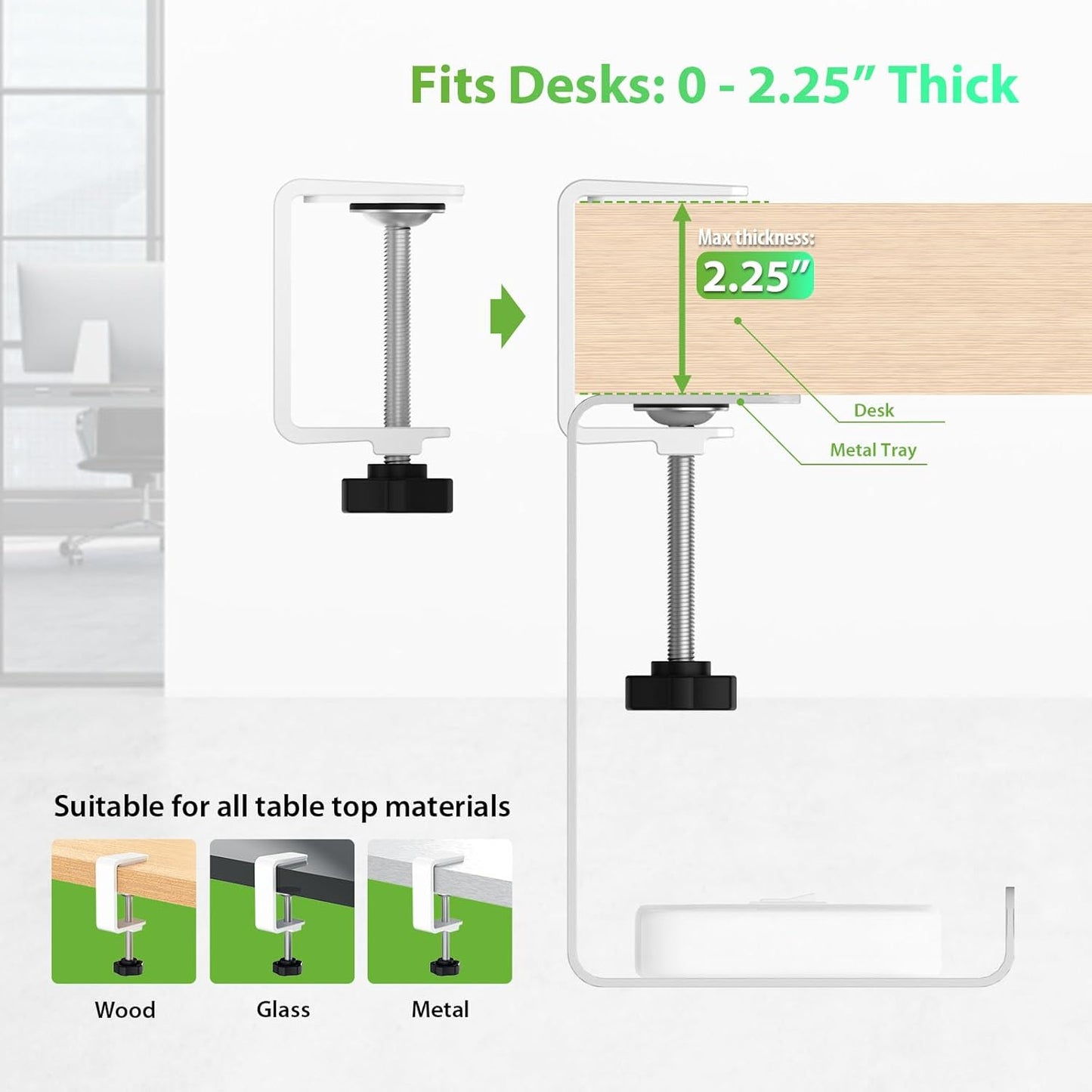 KEEGH 16" Under Desk Cable Management Tray, No Drill Clamp Mount, Desk Cord Organizer Upgrade Capacity, Cord Management Tray for Home Office, Gaming Desk, Standing Desk, Black, 2 Pack