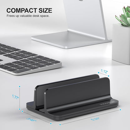 YICOSUN Dual-Slot Aluminum Vertical Laptop Stand for Desk - Adjustable Width Dock for MacBook, Surface, Samsung, HP, Dell up to 17.3 inches - Space-Saving & Protective Design - Gray