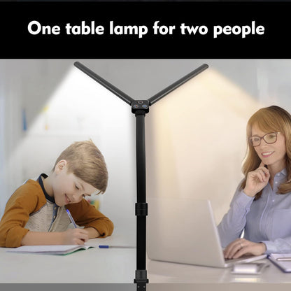 Double Head LED Desk Lamp, Architect Desk Lamps for Home Office, 24W Brightest Workbench Office Lighting-5 Color Modes and 5 Dimmable Eye Protection Modern Desk Lamp (Black-Desktop, Big)