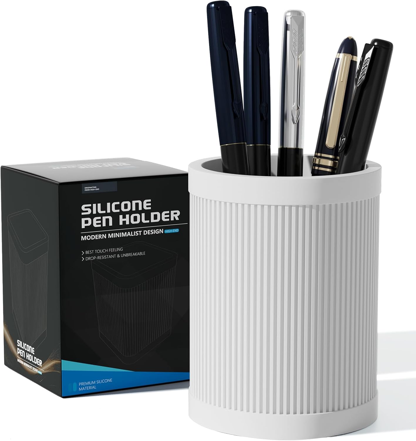 HighHerz Aesthetic Pen Holder For Desk, Modern Silicone Pencil Holder, Stylish Office Desk Decor, Made of 5 mm Thickened Premium Silicone, Office Desk Organizer And Accessories (Black)