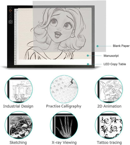 AIAURORA A4 LED Copy Board Light Tracing Drawing Board, Ultra-Thin Adjustable USB Power Art Craft LED Trace Light Pad for Tattoo Drawing, Diamond Painting, Streaming, Animation, Stenciling (A4)