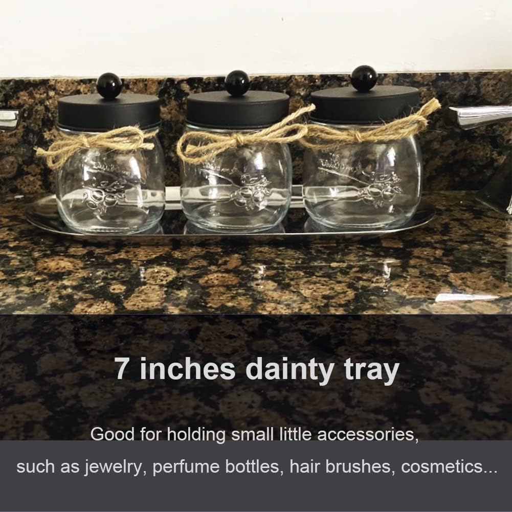 Stainless Steel Decorative Tray, Set of 2, 7 Inch Long, Jewelry Dish Cosmetics Organizer Bathroom Clutter Serving Platter Small Storage Tray, Oval, Matte Black
