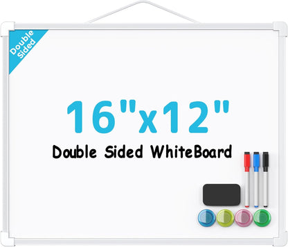 MaxGear Double-Sided Dry Erase Board for Wall, 16"x12" Hanging Whiteboard, Small Dry Erase White Board with 3 Markers and 4 Magnets, Portable Whiteboard for Planning, Drawing, Memo, to Do List