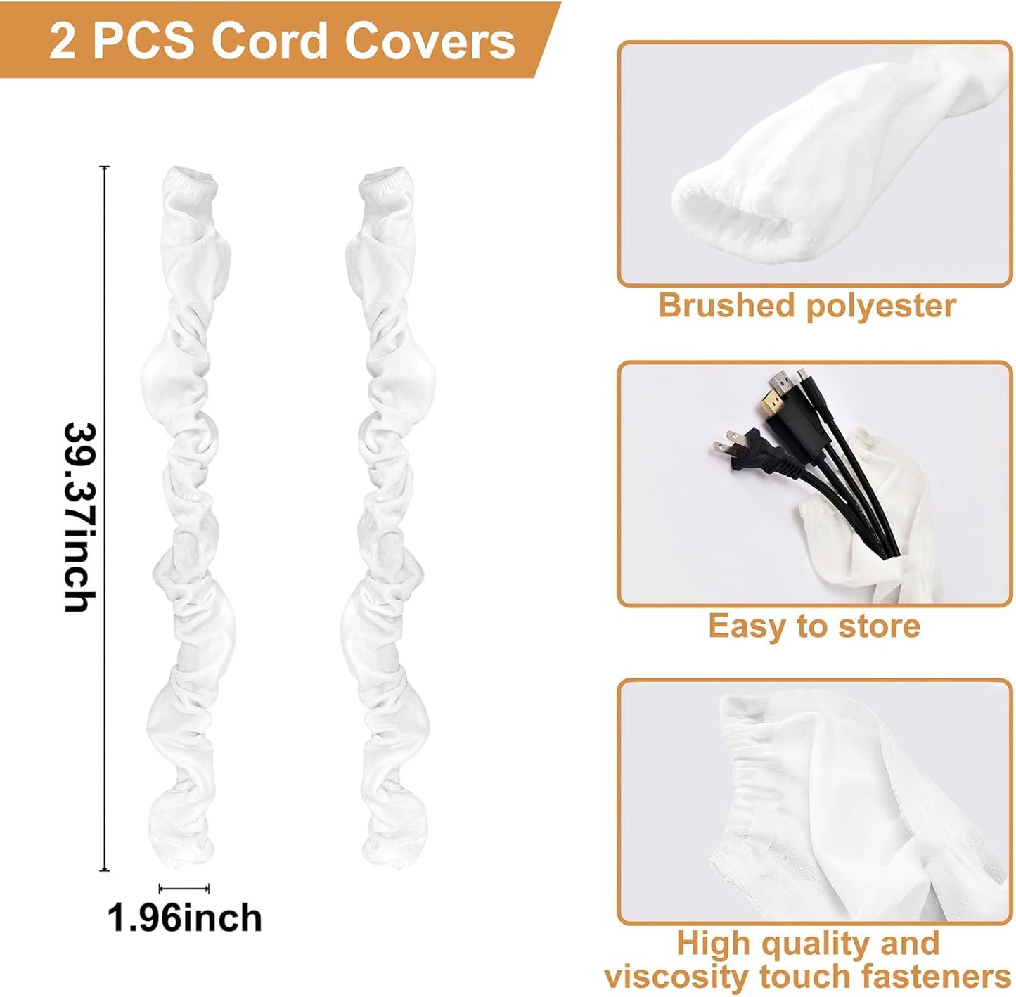 Chandelier Cord Cover Gray 2 Pack with Touch Fasteners,70.8inches Brushed Polyester Fabric Chain Sleeve for TV Cord Cover Decorative Wire Hider Easy Install Convenient for Wire Management
