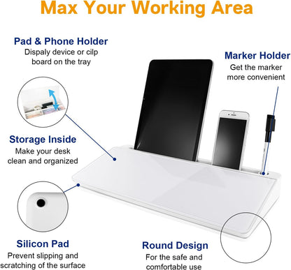 Small Glass Desktop Whiteboard Dry Erase Board, Desk Board Buddy Computer Keyboard Stand to-do List Memo Notepad White Organizers with 2 Markers, 1 Eraser for Office, Home, School Supplies