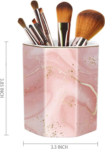 Pen Holder, Pencil Holder for Desk, Marble Desk Organizer Cute, Durable Ceramic Pencil Cup, Decorative Makeup Brush Holder Cup, Stationery Holder for Office, Home, Gray Marble