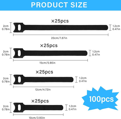 40pcs Reusable Cable Ties - 4 Sizes (6/8/10/12 Inch) - Hook and Loop Cinch Straps for Wire Management - Heavy Duty Cord Organizer & Wire Ties for Electronics, PC, Home & Office