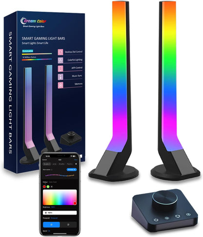 Gaming Light Bars with Dial Controller, Smart Gaming LED Lights RGB Light Bars Compatible with Alexa and Google Assistant, TV LED Backlight App Control Music Sync for Gaming Room Bedroom Decor Gifts