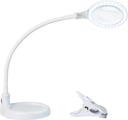 Brightech LightView Pro Flex 2 in 1 Magnifying Desk Lamp, 2.25x Light Magnifier, Adjustable Gooseneck Magnifying Glass with Light for Crafts, Reading, Close Work