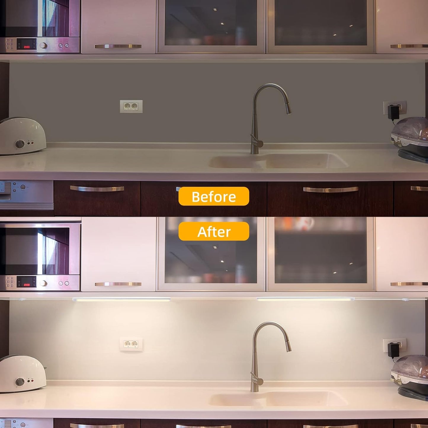 JUSJUBR 12-Inch Slim LED Under Cabinet Light with Memory Function, Warm White 3000K Dimmable USB Light Bar for Rooms
