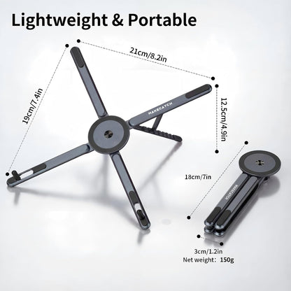Portable Laptop Stand for Desk, 3-in-1 Adjustable Holder for MacBook, 8-Level Height & Angle, Aluminum Alloy Desktop Stand, Compatible with 4-13” iPhone, 10-16” Laptops & Tablets(Gray)