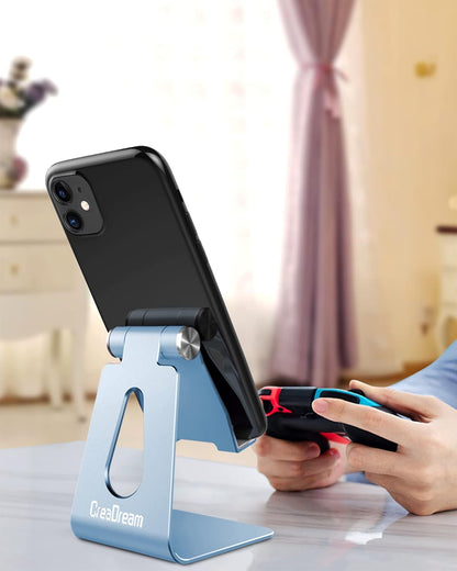 CreaDream Adjustable Cell Phone Stand, Phone Stand, Cradle, Dock, Holder, Aluminum Desktop Stand Compatible with Phone 16 15 14 13 12 11 Pro Max Plus SE, Accessories Desk, All Mobile Phones-Rose Gold