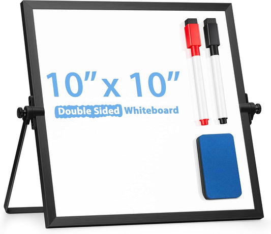 ARCOBIS Small WhiteBoard with Stand 10" X 10", Magnetic Double-Sided Dry Erase White Board Easel for Desk Students Home Office