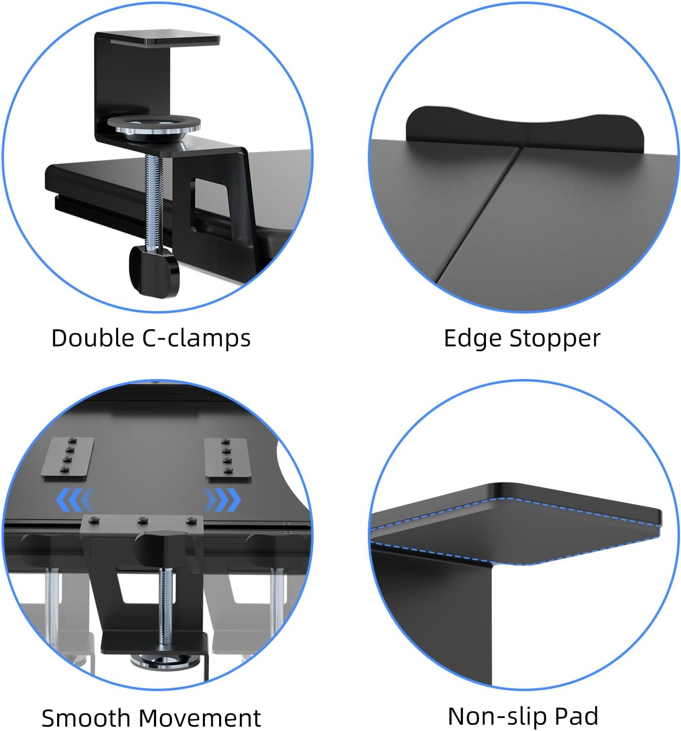 suptek Keyboard Tray Under Desk Pull Out with C Clamp Mount, Computer Keyboard & Mouse Tray, 25.6 (30 Including Clamps) x 11.8 inch Slide-Out Platform Computer Drawer for Typing, Black, DSF1