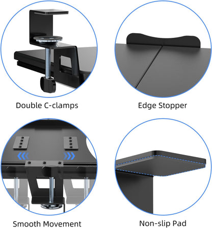 suptek Keyboard Tray Under Desk Pull Out with C Clamp Mount, Computer Keyboard & Mouse Tray, 25.6 (30 Including Clamps) x 11.8 inch Slide-Out Platform Computer Drawer for Typing, Black, DSF1