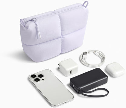 Comfyable Puffy Electronics Organizer Travel Case, Cute Tech Pouch for Women Men, Cable Storage Bag for Charger, Phone, Power Bank, Cord, Compact Tech Accessories Pouch, Rice