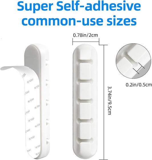 2 Packs Cable Clips, Cable Organizers for Cords, Cable Holder,Cord Organizer, Cord Holder for Desk,Car,Home and Office (5 Slots)，White
