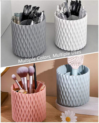 Lebenrich Rotating Pen Holder for Desk, 5 Slots Easthetic Pencil holder Desk Organizer Supplies and Accessories for Women Girls, Pencil Cup for Office Home Art Supply, White