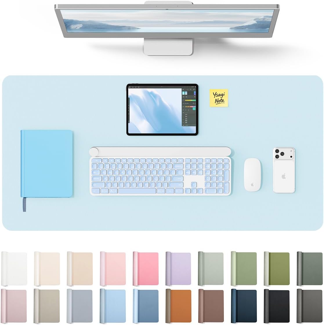 YSAGi Large Extended PU Leather Desk Pad Protector – Non-Slip Waterproof Desk Mat for Office & Home, Easy Clean Mouse Pad & Laptop Writing Blotter 35.4"x17" Black - Colors B