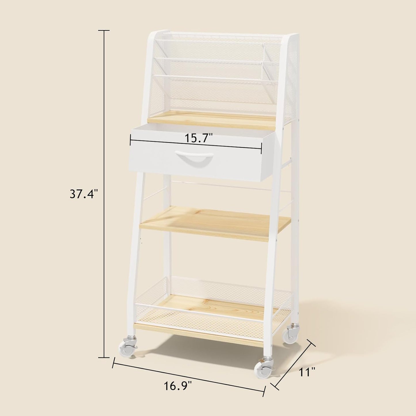 Homsorout 3 Tier Rolling Cart - Metal Utility Cart with Storage Drawer and Wheels, Versatile Art & Craft Organizer for Home, Office, or Studio - Ideal for Storing Brushes, Paints, and Supplies