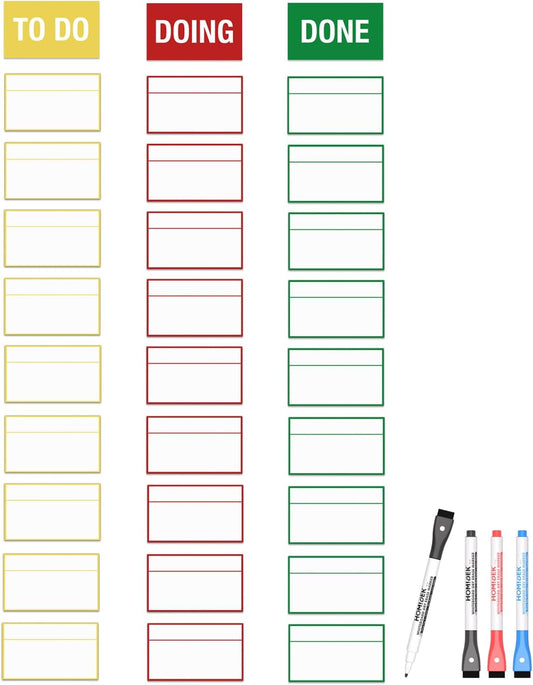 HOMiDEK Magnetic Kanban Board Scrum Card, 5x3 Dry Erase Magnet Label, Reusable Planning Card Agile Board Kit for Whiteboard, Metal Board or Any Magnet Friendly Surface - 4 Markers Included