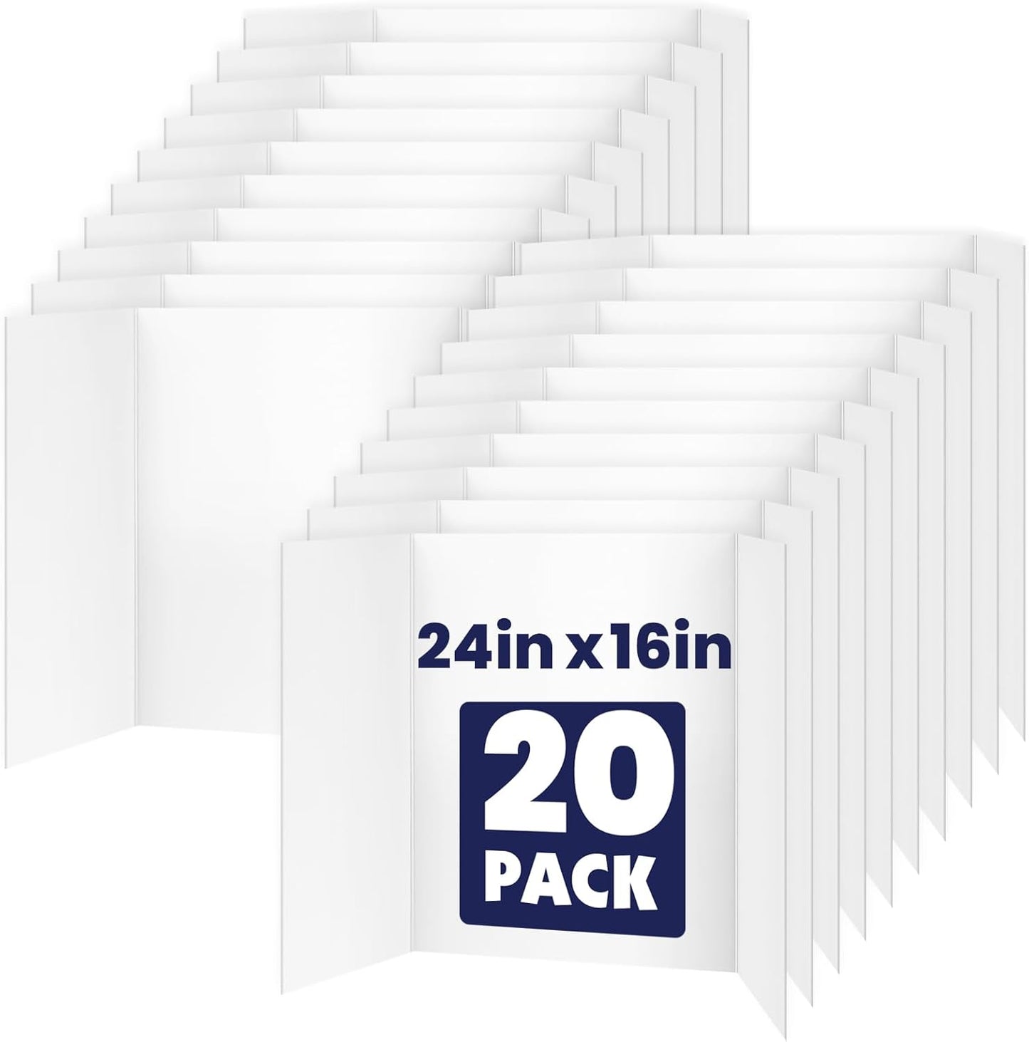 20 Pack Trifold Poster Board, 16in x 24in Corrugated Project Board, White Presentation Board, Trifold Display Board for School Project, Business Presentation, Science Fairs, Event Display