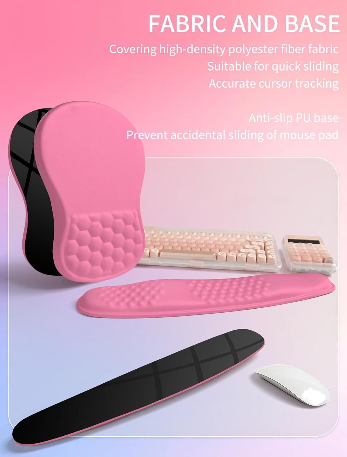 Hokafenle 2in1 Combination, Wave Keyboard Wrist Rest and Ergonomic Curvature Mouse Pad Wrist Support for Relieve Wrist Pain, Filled with Soft Cushion Memory Foam, Black